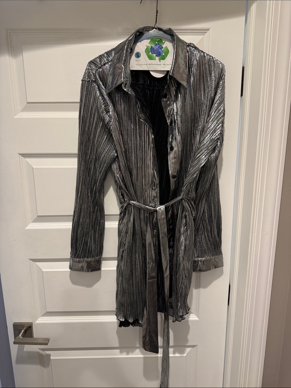 Estella Wrap Tie Metallic Mini Shirt dress